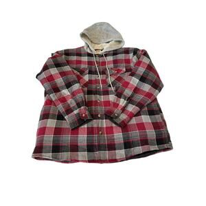 Wrangler Authentics Shacket Men's Red Plaid Shirt Jacket Flannel Quilted Large